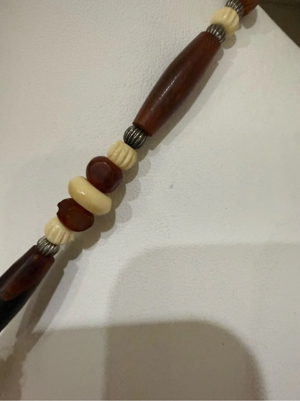 Vintage Faux Wood Carved Design Necklace